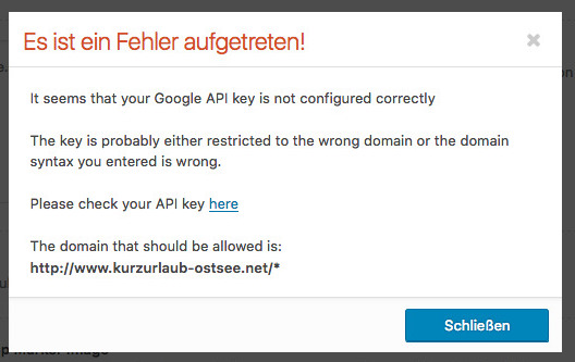 Error message after entering API key